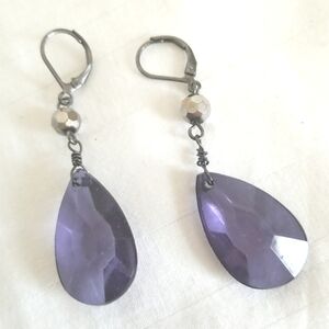 Silver Purple Tear Drop Earrings